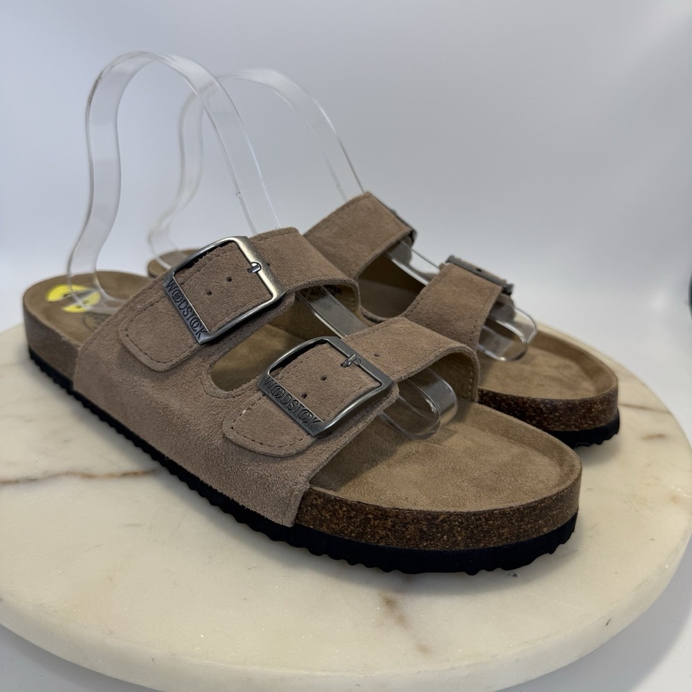 New Woodstock Vintage Brand Bert Mens Leather Dual Strap Buckle Sandals Size 9M